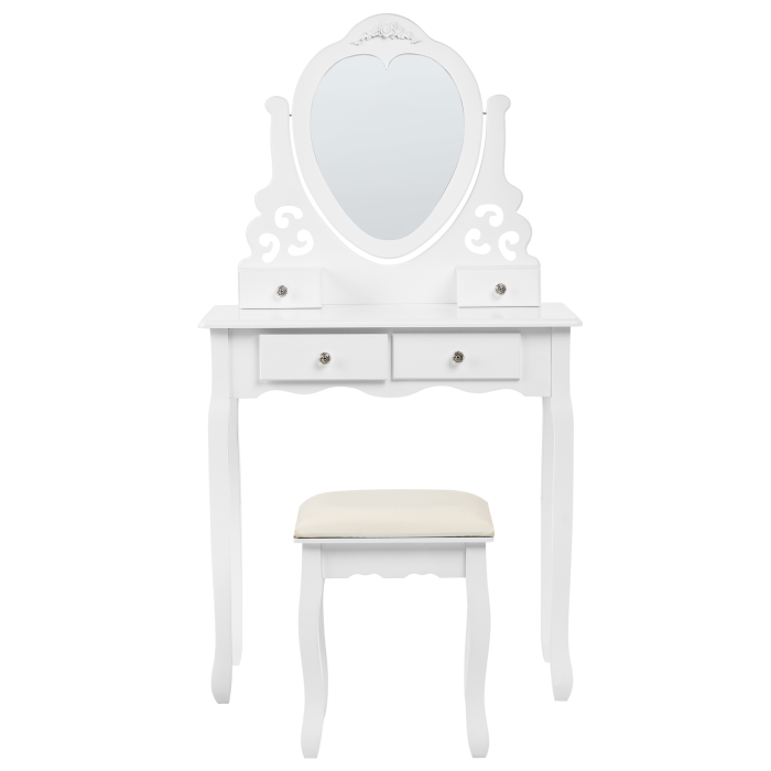 Masuță de machiaj cu oglindă și taburet DIVA Alb [4]
