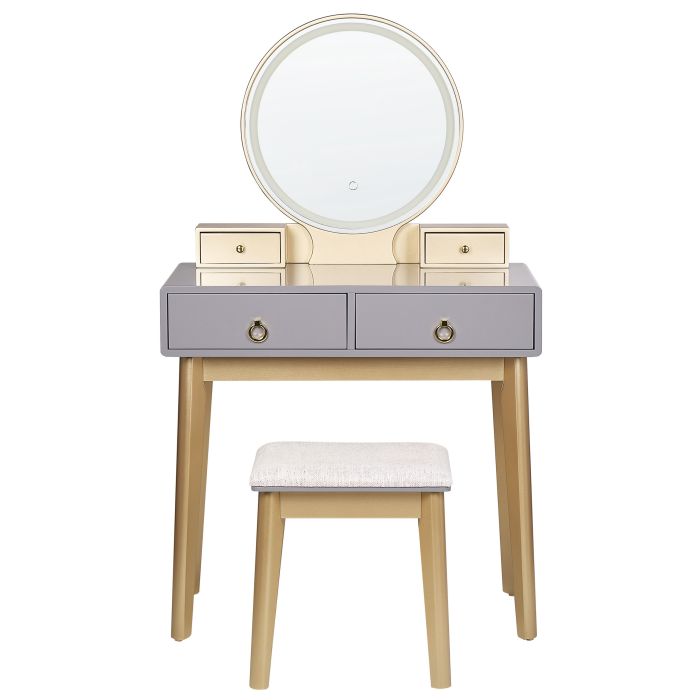 FEDRY dressing table with mirror and stool LED Grey [4]