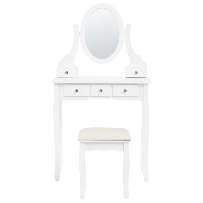 Masuță de machiaj cu oglindă și taburet GALAXIE Alb [4]