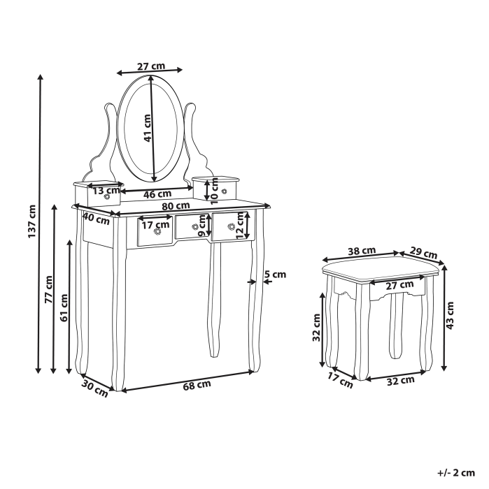 Masuță de machiaj cu oglindă și taburet GALAXIE Alb [3]
