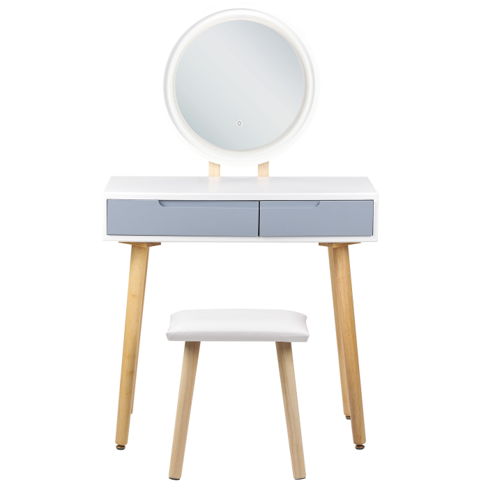 Masuță de machiaj cu oglindă și taburet JOSSELIN LED Alb [4]