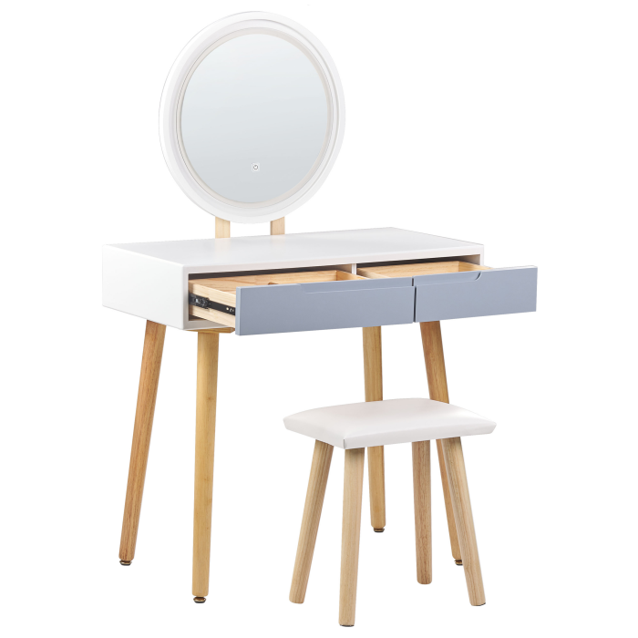 Masuță de machiaj cu oglindă și taburet JOSSELIN LED Alb [5]