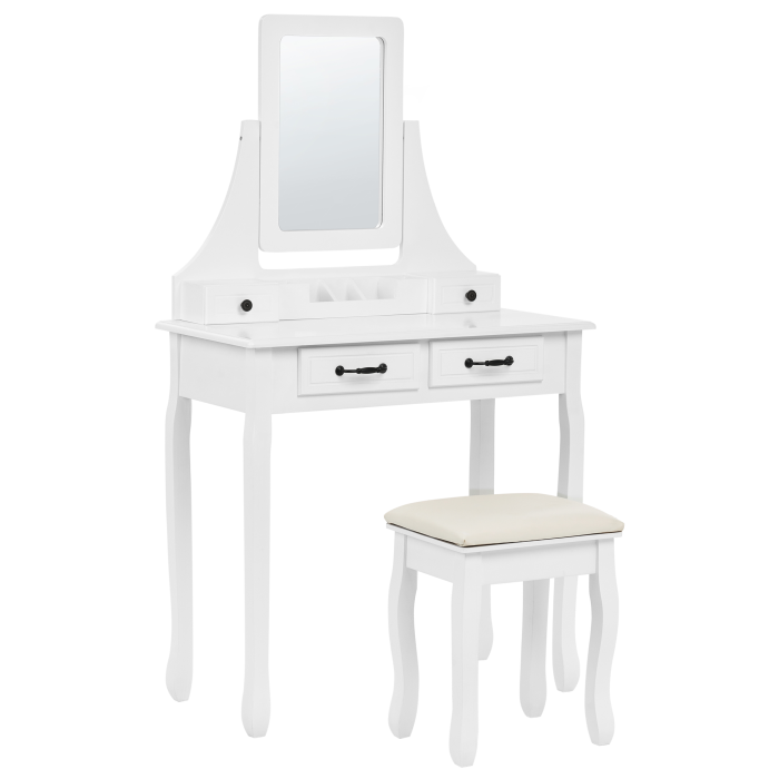 Masuță de machiaj cu oglindă și taburet RAYON Alb [2]