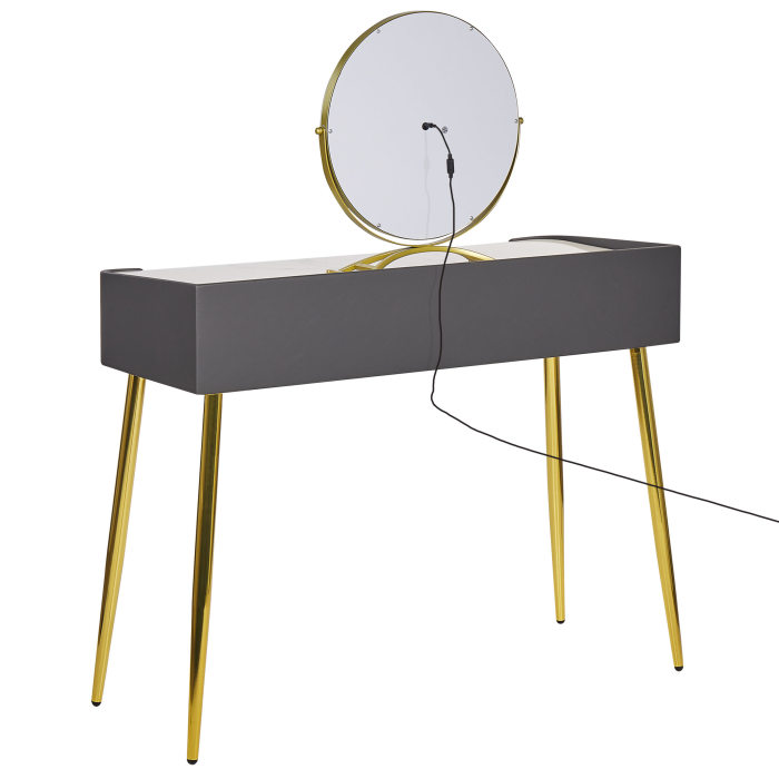 Masuță de machiaj cu oglindă și taburet SURIN LED Gri [7]