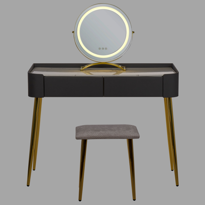 Masuță de machiaj cu oglindă și taburet SURIN LED Gri [5]