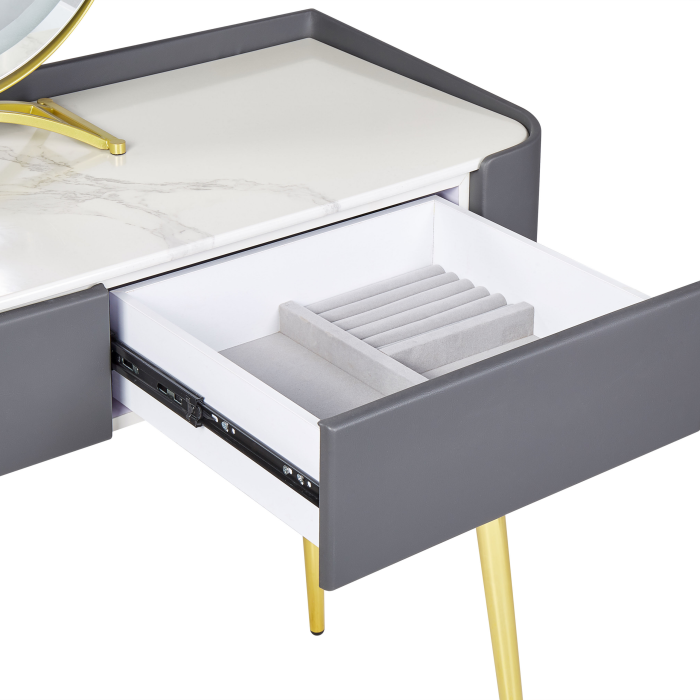 Masuță de machiaj cu oglindă și taburet SURIN LED Gri [8]