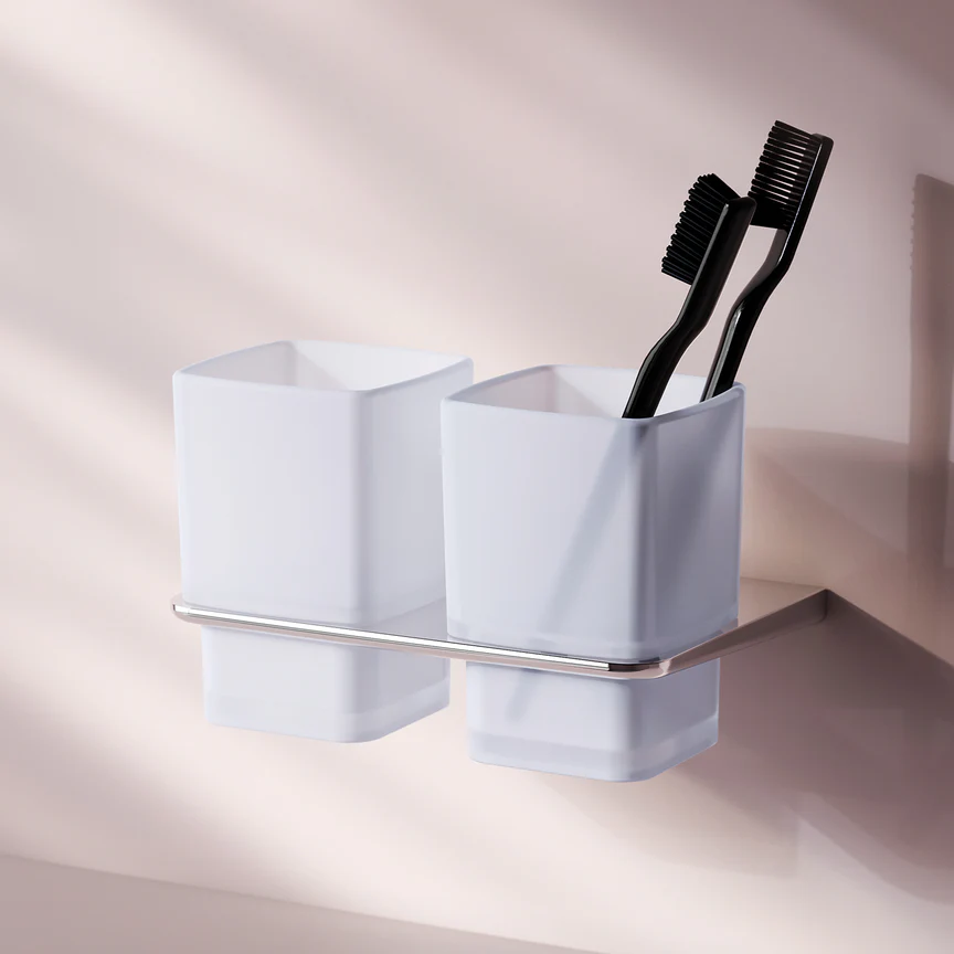 Suport 2 pahare Inspire 2.0 pentru periute de dinti, sticla mata, crom [3]