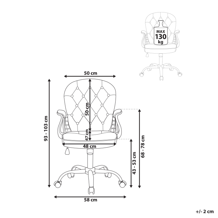 Scaun de birou PRINCESS Piele ecologică Alb [3]