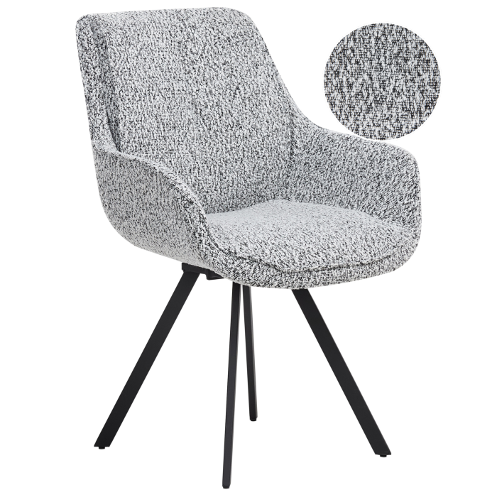 Scaun dining Pivotant MARCELLUS Boucle Negru/Alb [2]