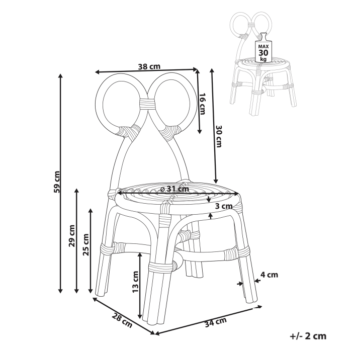 Scaun pentru copii MIRTIA Ratan Natural [3]
