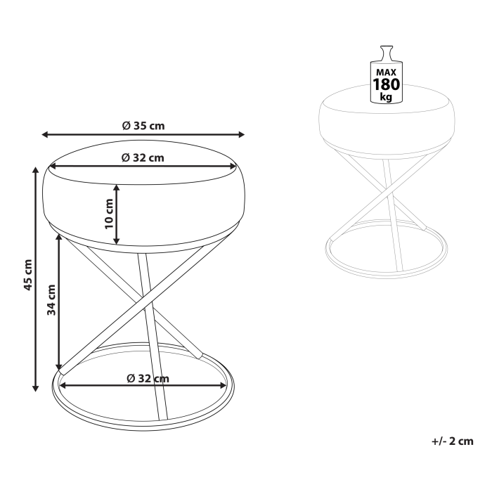Scaun taburet PRESHO Boucle Alb-murdar [3]