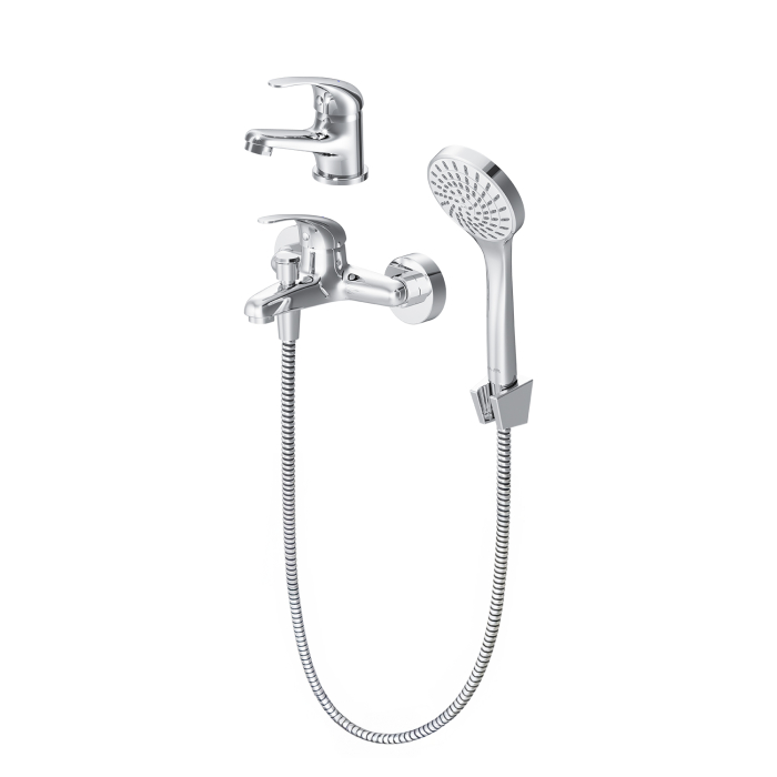 F4098301 Play, Set 3-in-1: basin mixer, bath/shower mixer with shower kit, chrome [6]