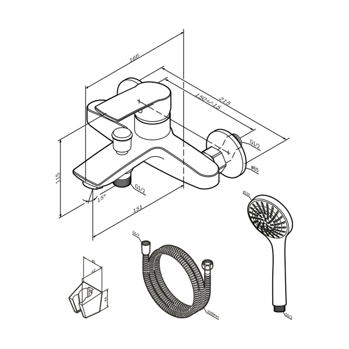 F4097C01 Pride, Set 3-in-1: basin mixer, bath/shower mixer with shower kit, chrome [20]