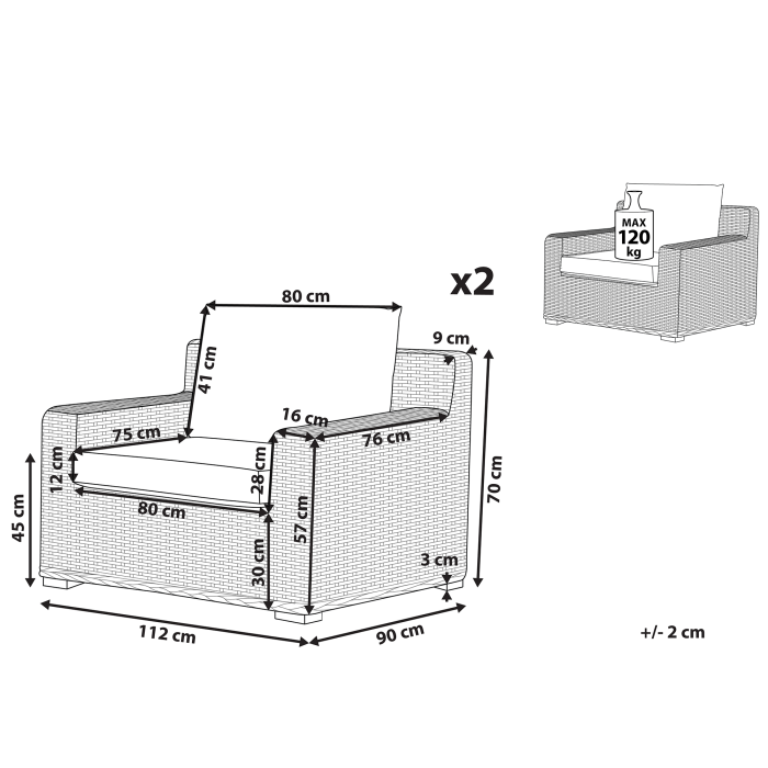 Set de 2 fotolii de grădină ARDEA Ratan Maro deschis [3]