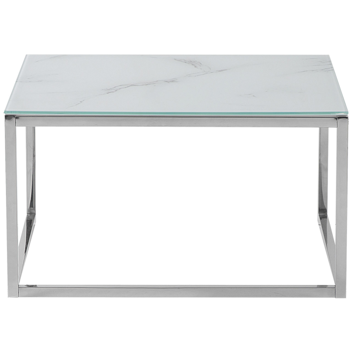 Set de 2 mese de cafea BREA Sticlă securizată Alb marmură [6]