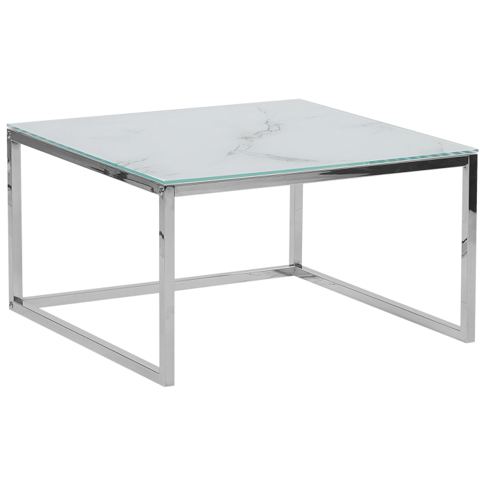 Set de 2 mese de cafea BREA Sticlă securizată Alb marmură [4]