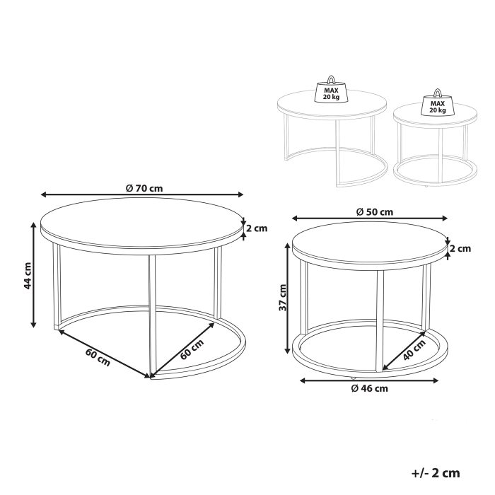 Set of 2 GRANGE coffee tables Tempered glass Gold [3]