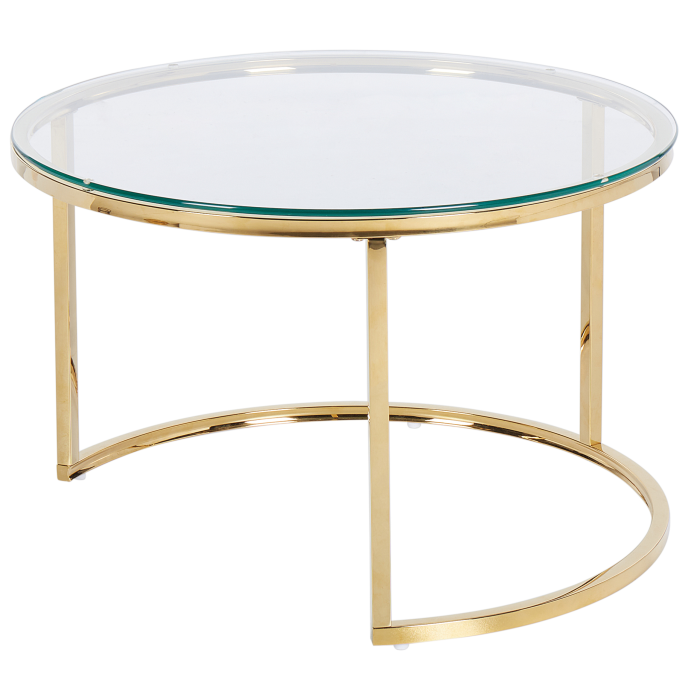 Set of 2 GRANGE coffee tables Tempered glass Gold [4]