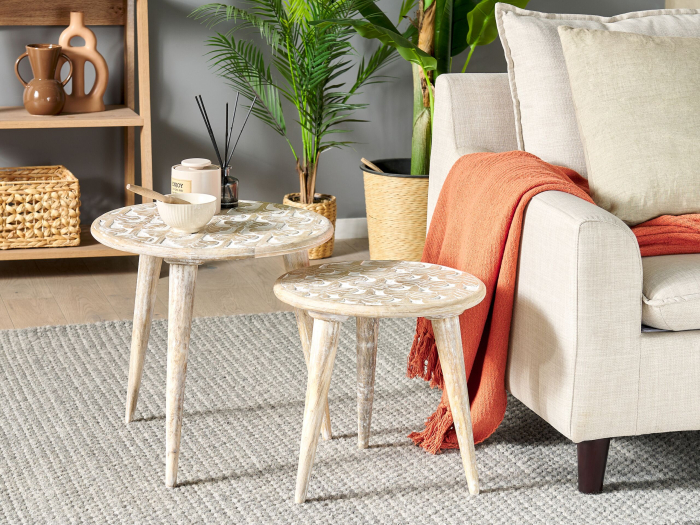 Set de 2 mese laterale HURSI Lemn de mango Maro/Alb [1]