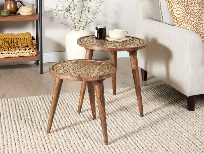 Set de 2 mese laterale RANJA Lemn de mango Maro închis [1]