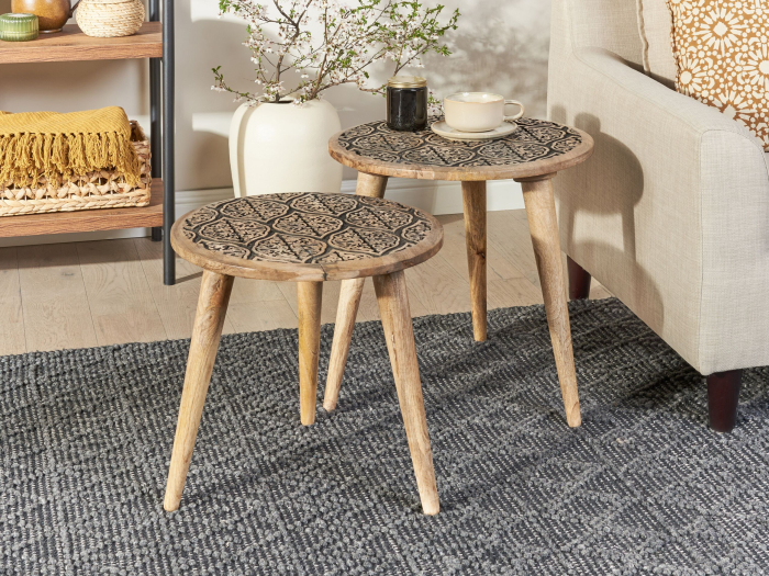 Set de 2 mese laterale SHARMA Lemn de mango Maro/Negru [1]