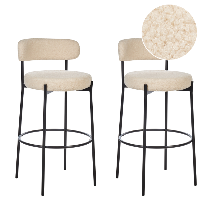 Set of 2 Bar Stools ALLISON Boucle Light Beige [2]