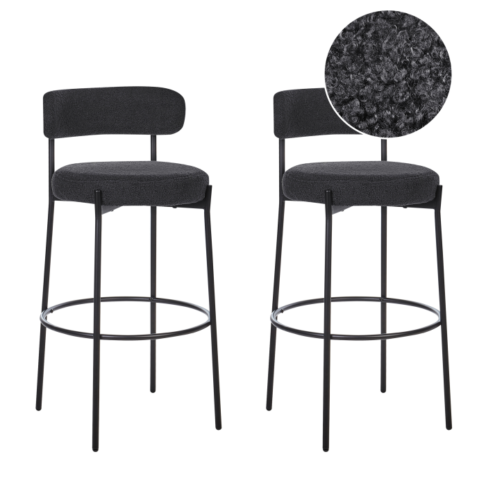 Set of 2 Bar Stools ALLISON Boucle Black [2]