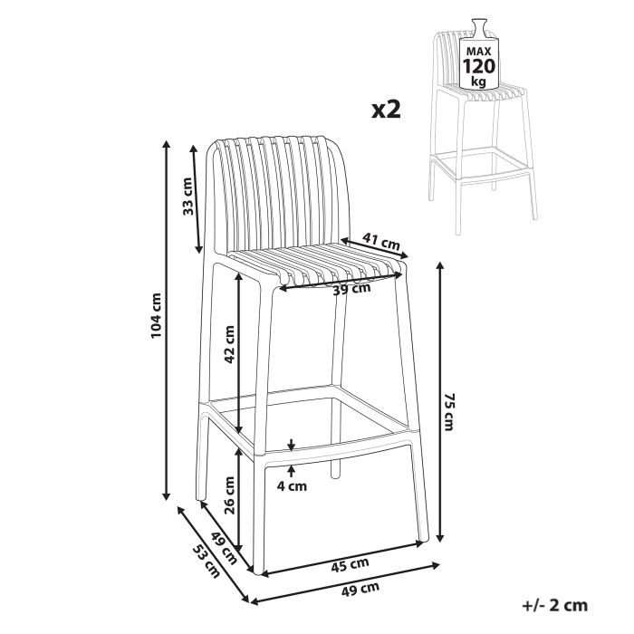 Set de 2 scaune de bar ARICCIA 2 în 1 Material sintetic Roșu deschis [3]