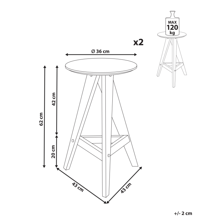 Set of 2 AROMA Bar Stools Wood Dark Brown [3]
