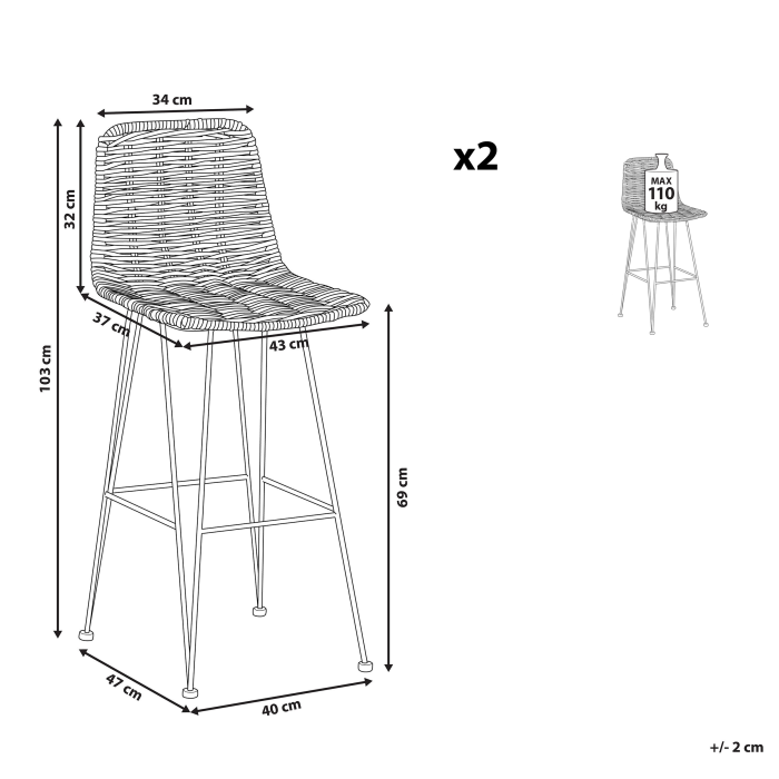 Set of 2 bar stools CASSITA Natural rattan [3]
