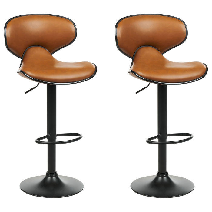Set of 2 Bar Chairs CONWAY Eco-Leather Swivel Golden Brown [2]