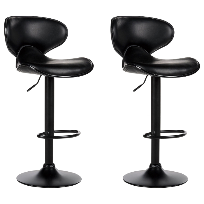 Set of 2 bar chairs CONWAY Eco-leather Swivel Black [2]