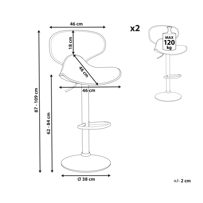 Set de 2 scaune de bar CONWAY Piele ecologică Pivotant Negru [3]