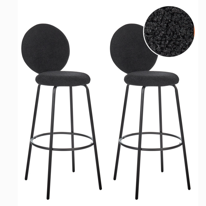 Set of 2 EMERY bar stools Boucle Black [2]