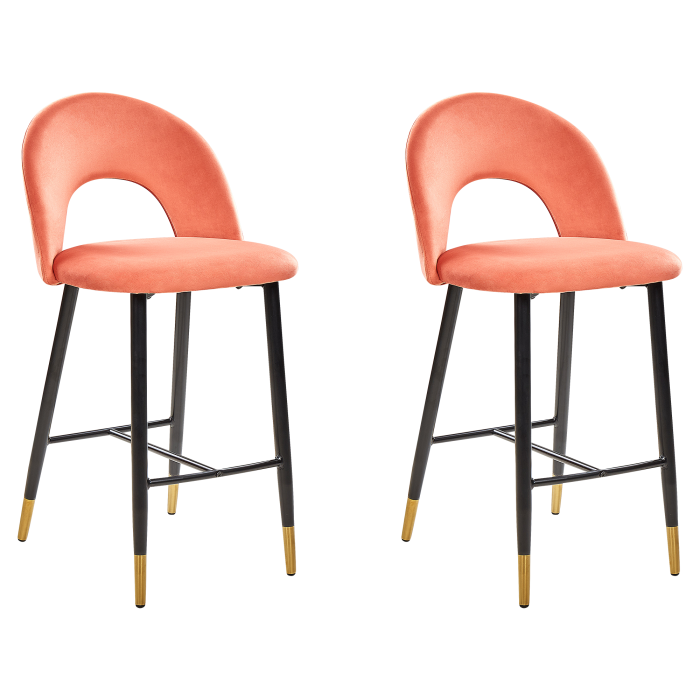 Set of 2 bar chairs FALTON Velvet Coral [2]
