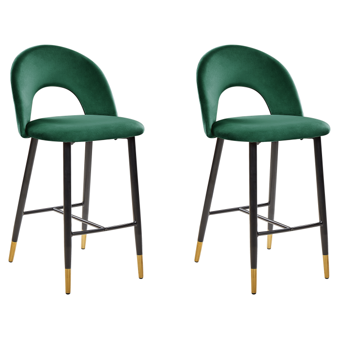 Set of 2 FALTON Bar Stools Velvet Emerald Green [2]