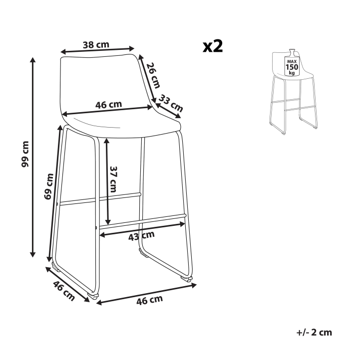 Set of 2 bar stools FRANKS Grey [3]