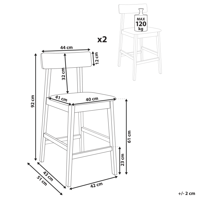 Set de 2 scaune de bar ISANTI Lemn Negru/Gri [3]