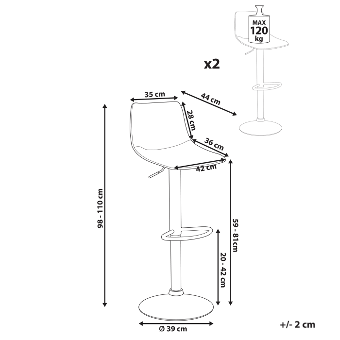 Set de 2 scaune de bar LEBRIJA Piele ecologică Pivotant Negru [3]