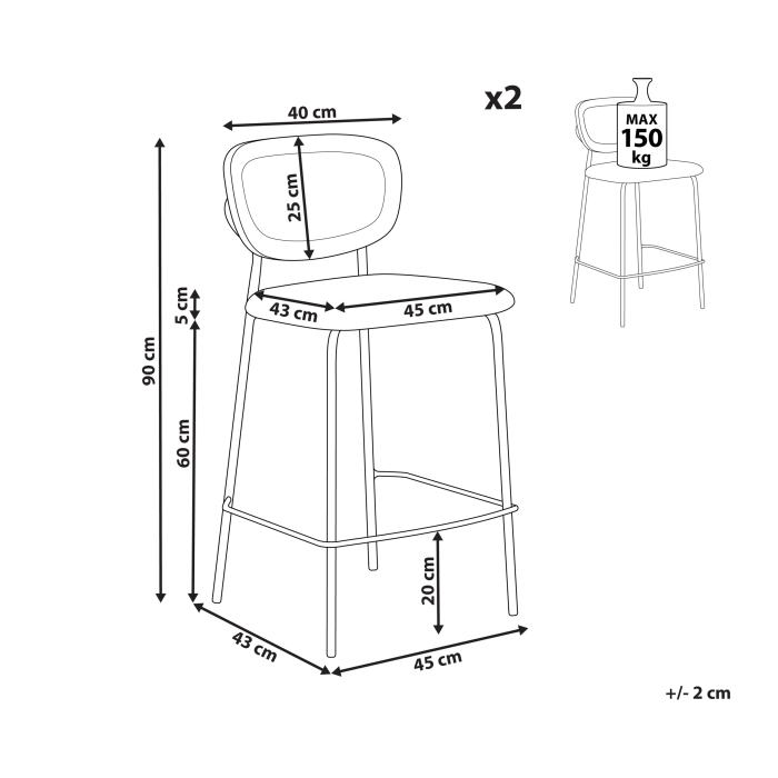 Set de 2 scaune de bar MAYETTA Ratan Negru [3]