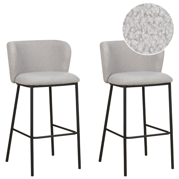 Set of 2 MINA Bar Stools Boucle Light Grey [2]