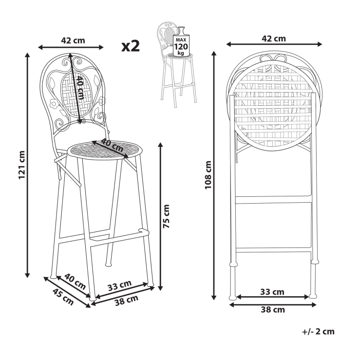 Set of 2 outdoor bar stools BIVIO Foldable Metal Light green [3]