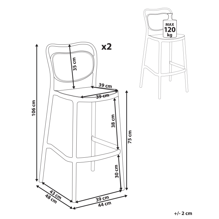 Set de 2 scaune de bar pentru exterior CELLENO Negru [3]