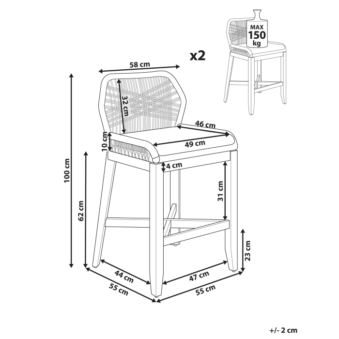 Set de 2 scaune de bar pentru exterior TALAMONE Lemn de acacia Bej [3]