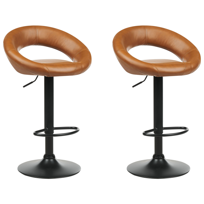 Set de 2 scaune de bar PEORIA Piele ecologică Pivotant Maro auriu [2]