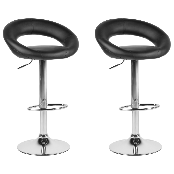 Set de 2 scaune de bar PEORIA Piele ecologică Pivotant Negru [2]