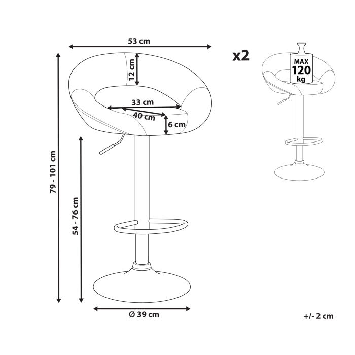 Set de 2 scaune de bar PEORIA Piele ecologică Pivotant Negru [3]