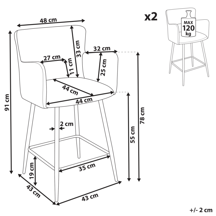 Set of 2 bar stools SANILAC Boucle Off-white [3]