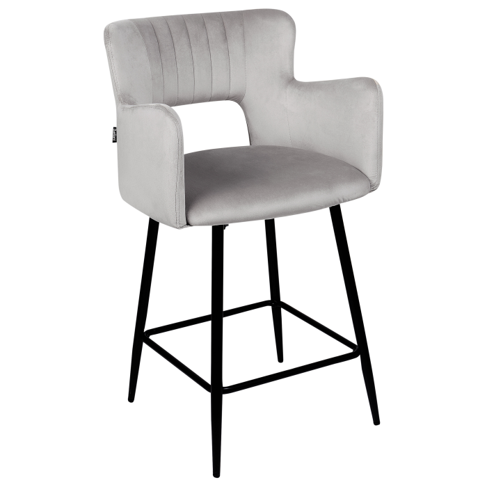 Set de 2 scaune de bar SANILAC Catifea Gri deschis [4]