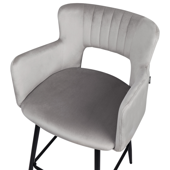Set de 2 scaune de bar SANILAC Catifea Gri deschis [6]